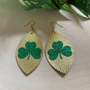 Green & Gold Feather Design Glitter St Patrick’s Day Earrings